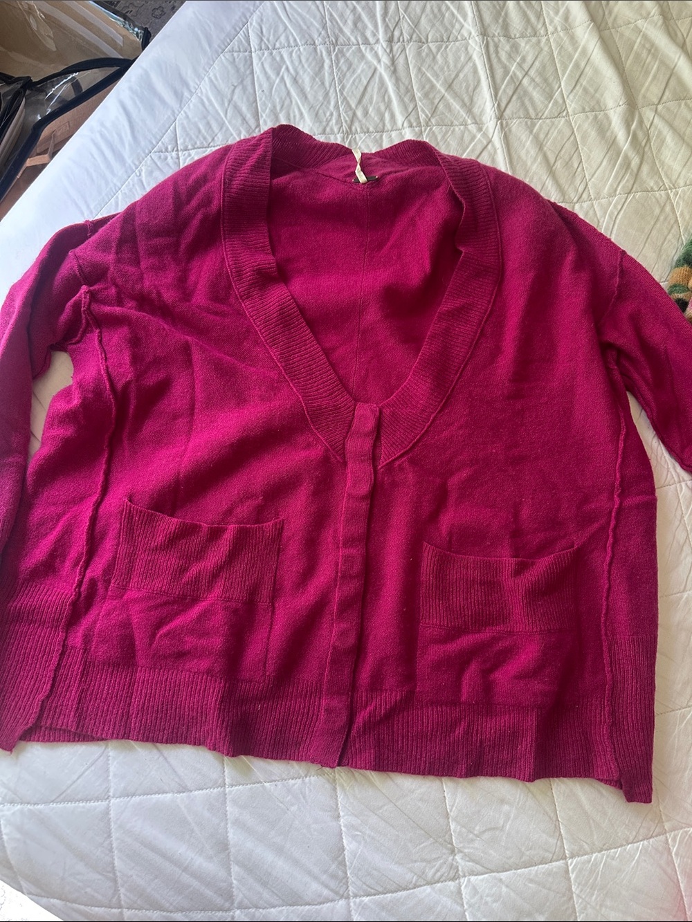 Free People V-Neck Open Cardigan - Fuchsia